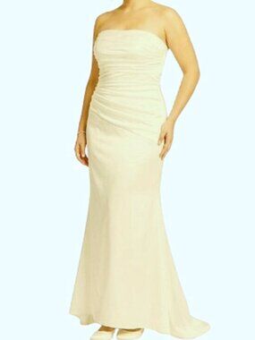JS Collections Ivory Strapless Gathered Bodice Satin Gown NEW- Sz. 12